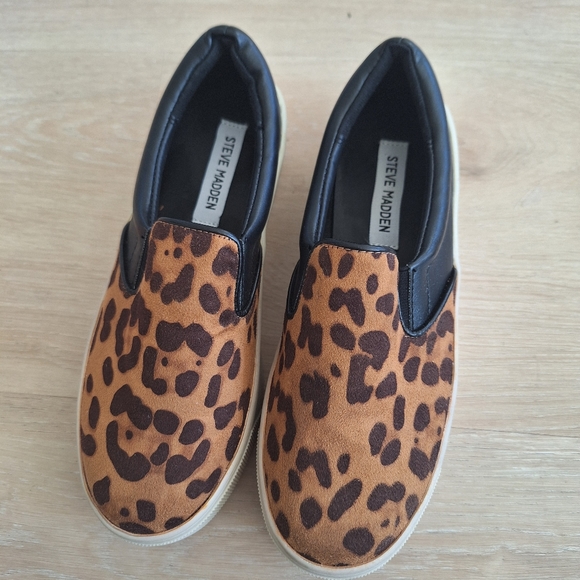 New Steve Madden Buhba Black Leopard Cow Hair Platform Slip-on Sneaker Shoe 7.5 - Picture 1 of 6